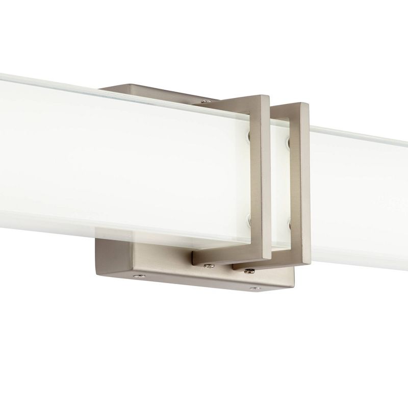 Possini Euro Design Exeter Modern Wall Lights Set of 2 Brushed Nickel Hardwire 4 1/2" Light Bar LED Fixture White Glass Shade for Bedroom Bathroom, 3 of 10