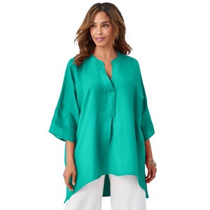 Jessica London Women's Plus Size Hi-Low Linen Tunic - 1 of 4