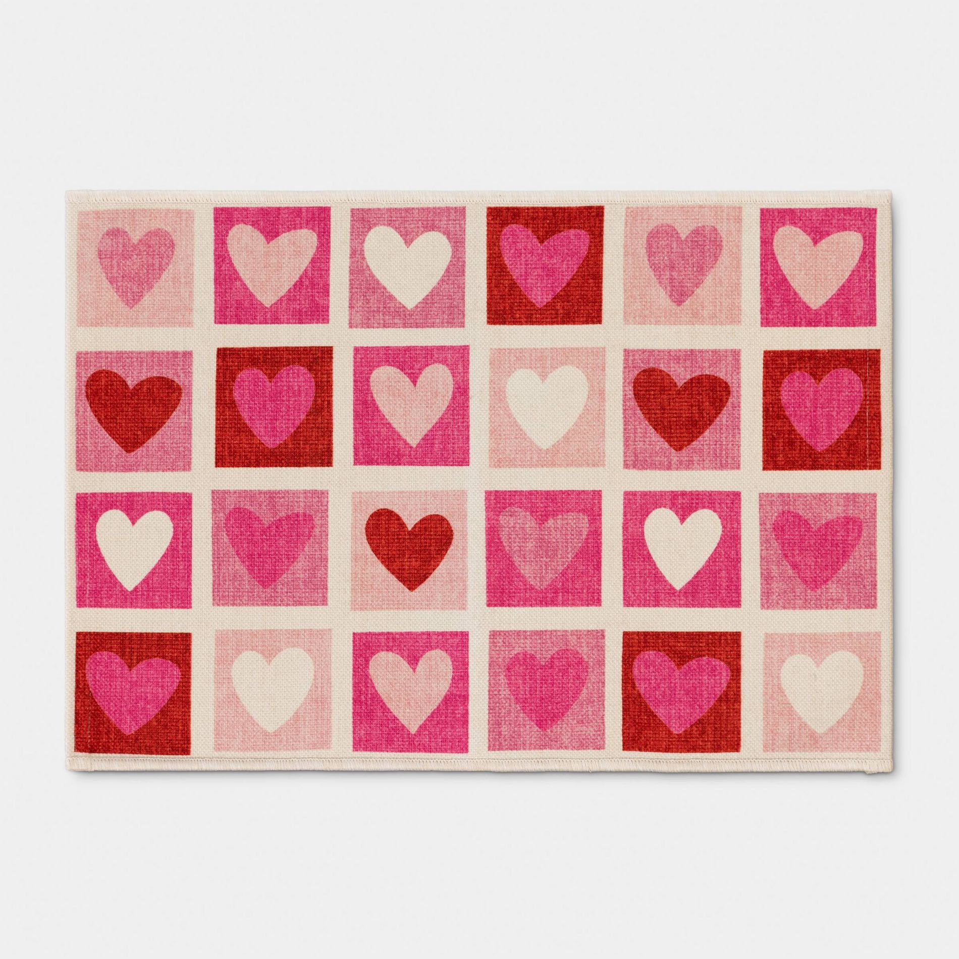 Valentine's Day Hearts Grid Scatter Accent Rug Pink/Red/White - Room Essentials™