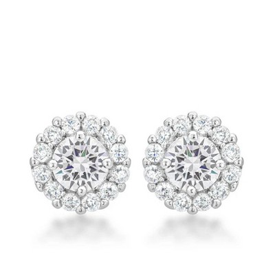 ShineHigh Bella Bridal Earrings – Classic Round-Cut CZ Studs in Clear, Pink, Peridot, Blue, and Purple – Halo-Set Wedding & Anniversary Earrings