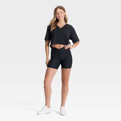 Women's V-Neck Boxy Cropped Short Sleeve Top - JoyLab' - image 3