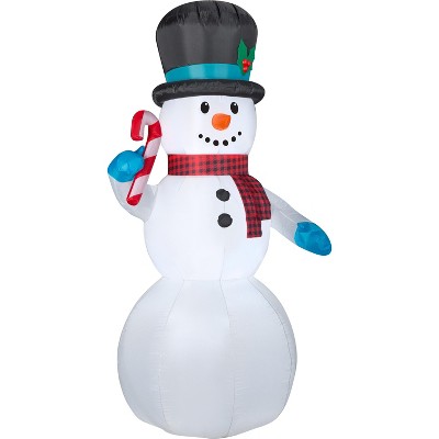 Gemmy Christmas Airblown Inflatable Snowman w/Candy Cane OPP , 7 ft Tall, white