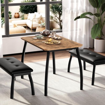 3-Piece 44" Extendable Kitchen Table with Benches/Chairs, Modern Breakfast Dinette/Dining Room Set for 2/4/6, Small Space Saving Design, Easy Assembly