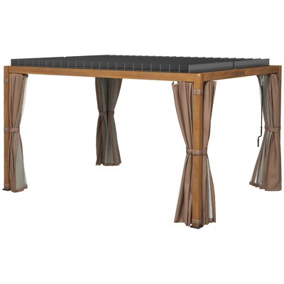 Gray and Natural Aluminum Pergola with Canopy and Curtains