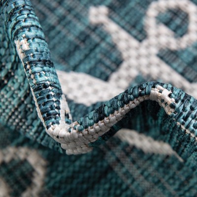 Teal and Ivory Nautical Anchor Outdoor Rug 4' x 6'