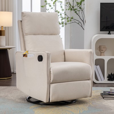 Linen Fabric Swivel Rocking Chair Glider Rocker Recliner Nursery Chair With Adjustable Back and Footrest for Living Room - ModernLuxe