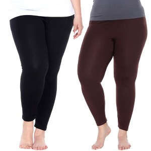 Women's Pack of 2 Solid Leggings - One Size Fits Most - White Mark - 1 of 1