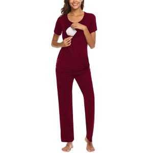 Ekouaer Women Maternity Nursing Pajama Set Breastfeeding Sleepwear Set Short Sleeve Top & Pants Postpartum Pajamas - 1 of 4