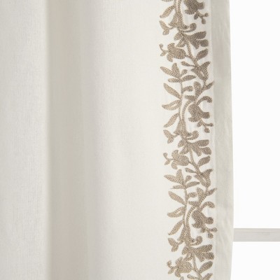 Neutral Linen Embroidery Border Cotton Blend Window Curtain Panel 52"W x 84"L