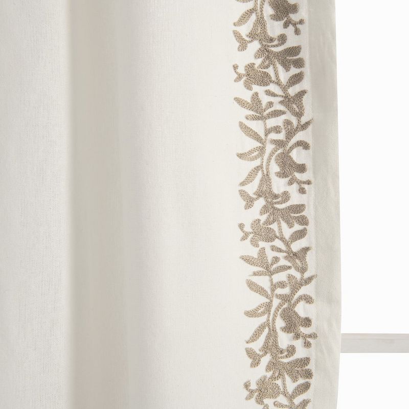 Luxury Modern Flower Linen Like Embroidery Border Window Curtain Panel OffWhite/Neutral Single 52X84, 3 of 7