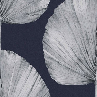 Palm Fan Navy Blue and Silver Leaves Tropical Paste the Wall Wallpaper