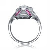 Guili Luxe Sterling Silver Ring, Baguette & Round Cubic Zirconia, Timeless Cocktail Style, Luxurious Statement, Red/Blue, Sizes 6-8. - 2 of 3
