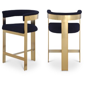 Meridian Furniture,Romeo Navy Boucle Fabric Counter Stool, Set of 2 - 1 of 4