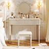 Luxury Vanity Desk with Round Mirror,Height-Adjustable, Stylish Dressing Table Set, 4 Drawers & Stool - 2 of 4