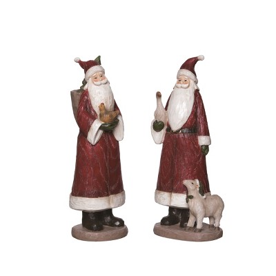 Transpac Large Resin Carved Santa Figurine Set of 2 Christmas Home Decorations