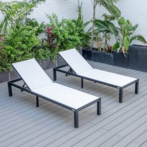 LeisureMod Marlin Patio Sling Chaise Lounge Chair Set of 2 in Black Aluminum, Adjustable and Weather-Resistant for Poolside, Garden, Deck, or Balcony - 1 of 4