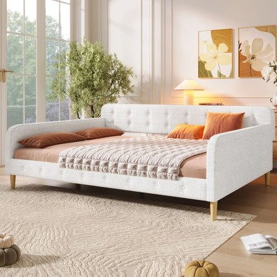 Sapphtopaz Daybed with 4 Support Legs Velvet Fabric Upholstered Bed Frame with Button Tufted and Slats Support for Apartment, Bedroom