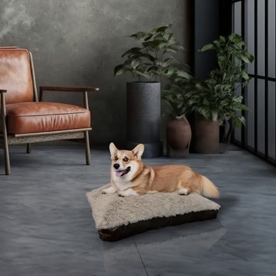 Taupe and Brown Faux Leather Bolster Dog Bed with Removable Cover