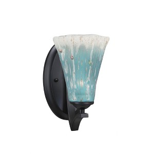 Toltec Lighting Zilo 1 - Light Sconce in  Matte Black with 5.5" Fluted Teal Crystal  Shade - 1 of 1
