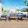 4-Piece Patio Conversation Set, Seating Set with Wood-Plastic Table, Iron Armrest Sofa with Rattan Decoration and Foam Cushions–Cuddlewood - 2 of 4
