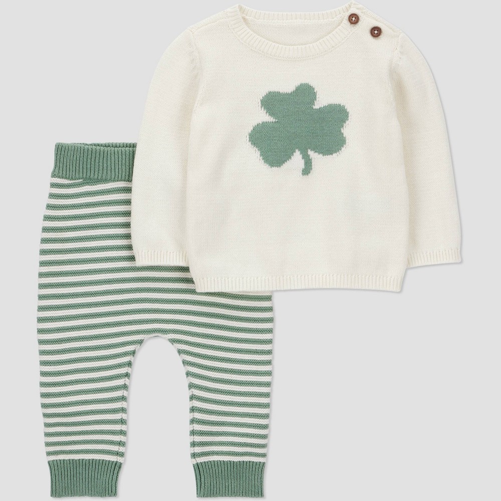 Carter's Just One You® Baby 2pc St. Patrick's Day Shamrock Sweater and Striped Jogger Pants Set - Green 18M