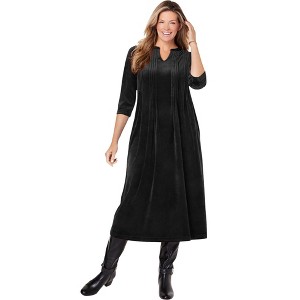 Woman Within Women's Plus Size Pintuck Velour Dress - 1 of 4