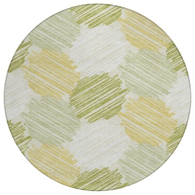HomeRoots 8' Green Ivory And Gold Round Geometric Washable Indoor Outdoor Area Rug
