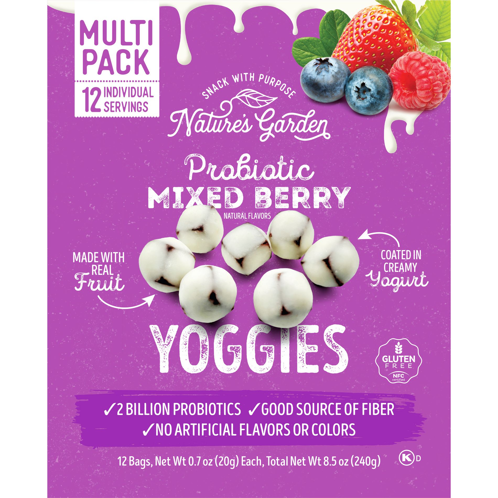 Nature's Garden Snacks Probiotic Yoggies Fruit Snacks Mixed Berry - 8.5oz/12ct