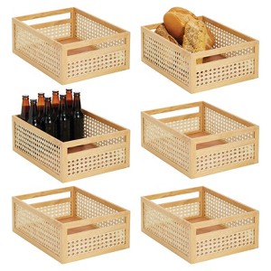 mDesign Natural Cane Kitchen Organizer Storage Bin with Handles - 1 of 4