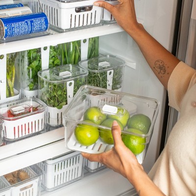 OU Fridge Organizer Bin with Drain Tray & Vented Lid, 2.3qt Clear Stackable Refrigerator Storage Bin, Produce Kitchen Storage Container, BPA Free — фото 3
