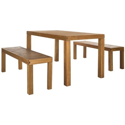 Natural Wood 3-Piece Rectangular Dining Set with Benches