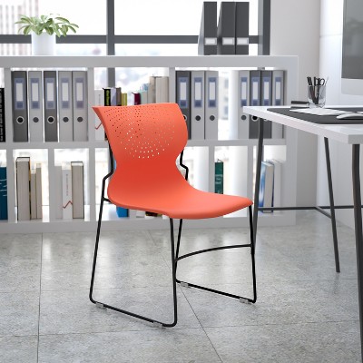 Everleigh Orange Full Back Ergonomic Stack Chair with Gray Metal Frame