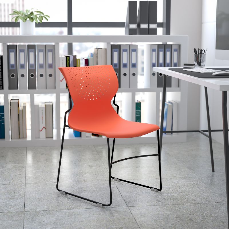 Emma and Oliver Home and Office Orange Full Back Stack Chair with Gray Frame - Guest Chair, 2 of 13