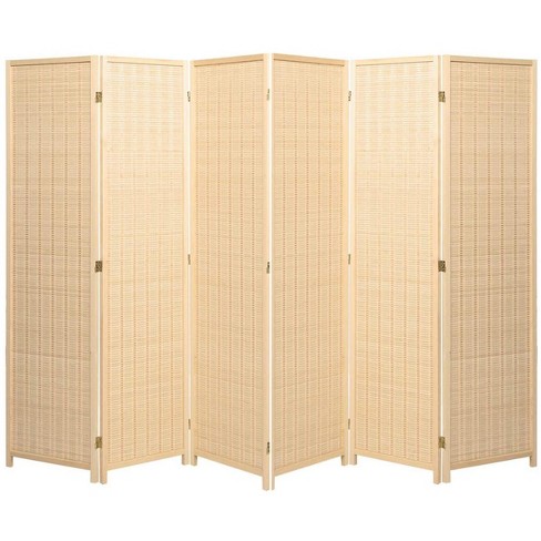 6 Panel Room Divider Natural/beige Color Wood And Bamboo Weave : Target