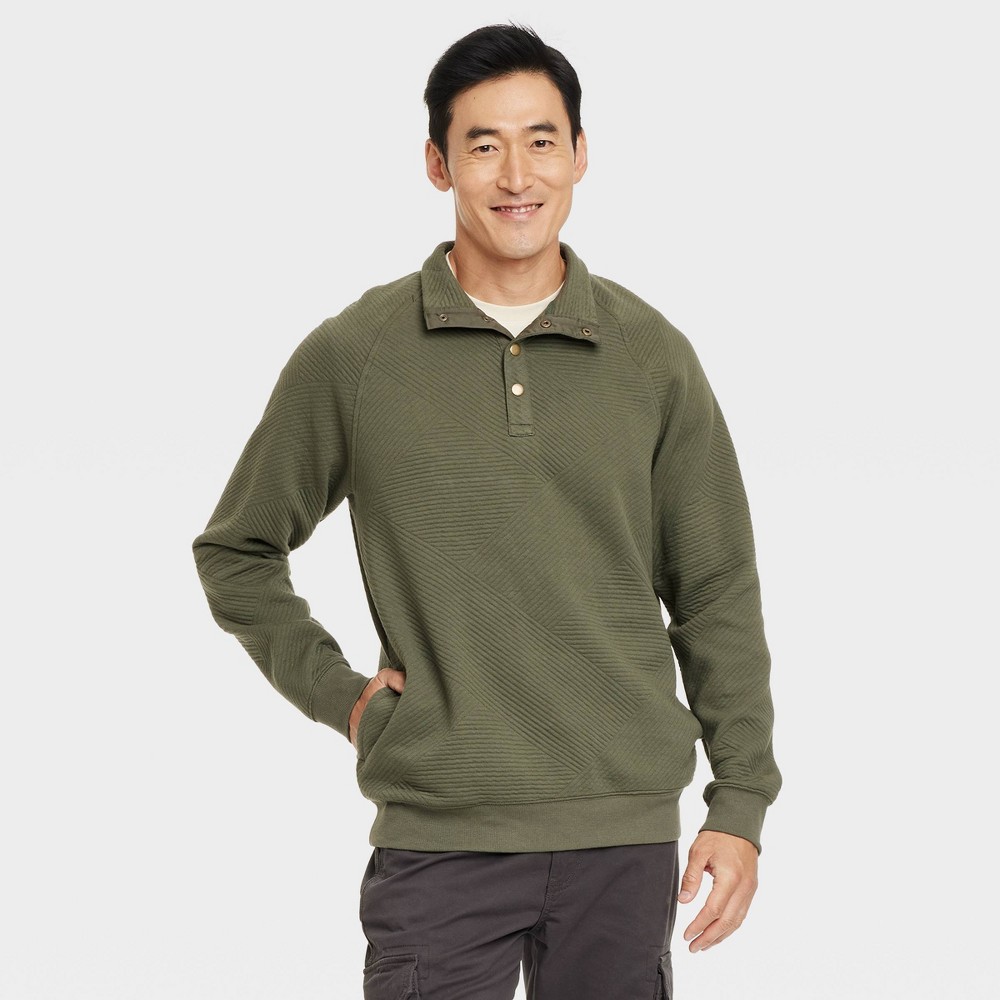 Men's Quilted Snap Pullover Sweatshirt - Goodfellow & Co™ Olive Green M