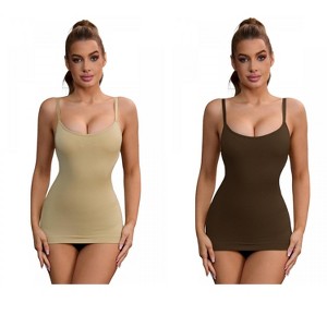 INSPIRE CHIC 2 Pcs Women's Adjustable Straps Tummy Control Long Slim-Fit No Trace Shapewear Camisole - 1 of 4
