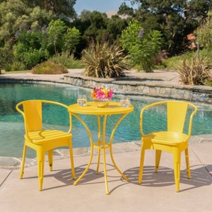 VYNXARIA 3-Piece Outdoor Bistro Set - Colorful Iron Table and Stacking Chairs, Weather Resistant, Modern Design,Yellow - 1 of 4