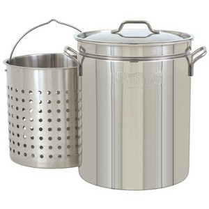 Bayou Classic 44 Quart Stainless Steel Stockpot, Large Cooking Pot with Vented Lid & Basket for Boil, Fry, Steam, and Outdoor Cooks, BC-1144, Silver - 1 of 3