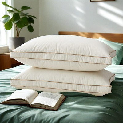 Peace Nest 2 Pack 100% Organic Cotton Gusseted Down Feather Bed Pillows, Pillow-in-a-pillow Design Queen