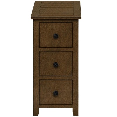 Espresso Brown Wood Rectangular Side Table with Storage Drawers