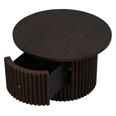 Dexmalle Farmhouse Round Coffee Table with a Drawer