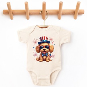 The Juniper Shop Patriotic Fluffy Dog Baby Short Sleeve Bodysuit - 1 of 4