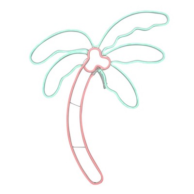 Northlight 24.5" Orange and Green LED Lighted Coconut Palm Tree Window Silhouette Decoration