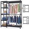 Besiost 41-In Bamboo Garment Rakc with Tower Shelves, Freestanding Closet Organizer with Hanging Rods - 4 of 4