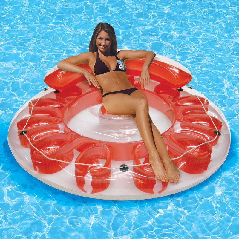 Swim Central 72" Water Pop Circular 1-Person Inflatable Swimming Pool Lounger - Red, 2 of 3