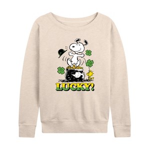 Women's - Peanuts - Lucky Lightweight French Terry Wide Neck Long Sleeve Shirt - 1 of 4