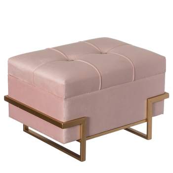 Fabulaxe Rectangle Velvet Storage Ottoman with Abstract Golden Legs | Sitting Bench for Living Room Home Decor with Unique Base Support