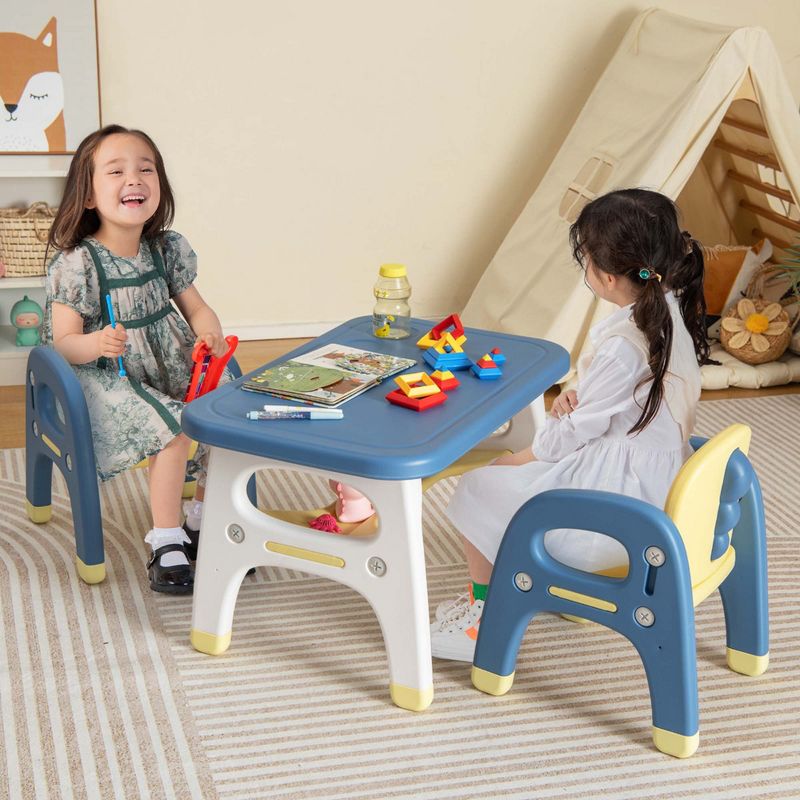 Costway Kids Table and 2 Chairs Set Activity Art Desk with Storage Shelf & Building Blocks, 2 of 11