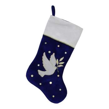Northlight 20.5" Royal Blue and White Velvet Dove with Olive Branch Christmas Stocking