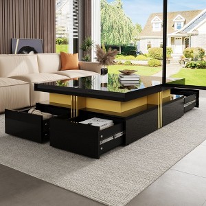 Sapphtopaz Modern Coffee Table with 4 Drawers Square Elegant Center Table with Gold Accents Living Room Tables Coffee Bar for Living Room - 1 of 4